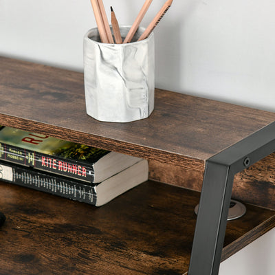 HOMCOM Writing Desk Computer Table Home Office PC Laptop Workstation Storage Shelf 100L x 45W cm Rustic Brown 
