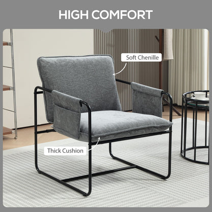 HOMCOM Minimal Padded Accent Chair, with Pockets - Grey 