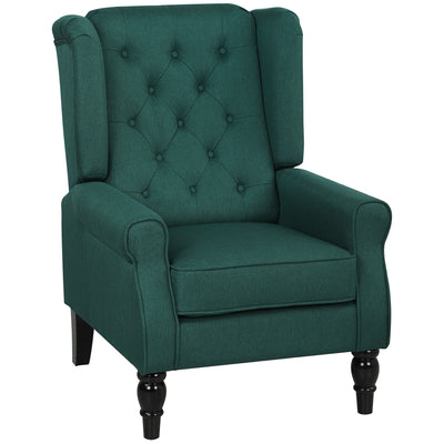 HOMCOM Wingback Accent Chair, Retro Upholstered Button Tufted Occasional Chair for Living Room and Bedroom, Dark Green 