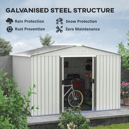 Outsunny Garden Storage Shed, Metal Outdoor Storage Shed House with Foundation Kit, Ventilation, Doors, 9 x 6FT, Silver 