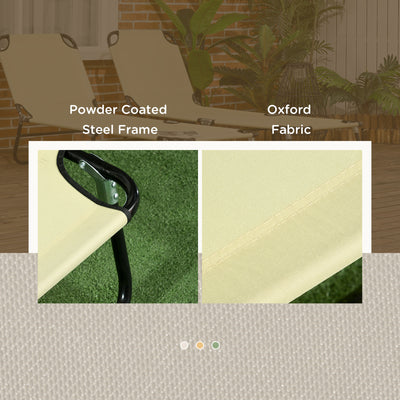 Outsunny Set of Two Metal Frame Folding Sun Loungers - Beige 