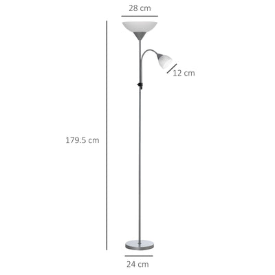 HOMCOM Modern Floor Lamp, Uplighter 2-Light Tall Standing Lamp with Adjustable Heads,  for Living Room, Bedroom, Office 