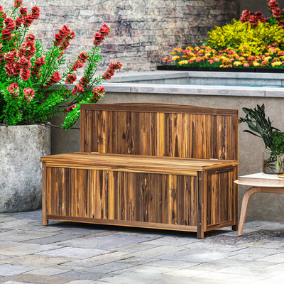 Outsunny Wood Storage Bench for Patio Furniture, Outdoor Garden Seating Tools, Brown 