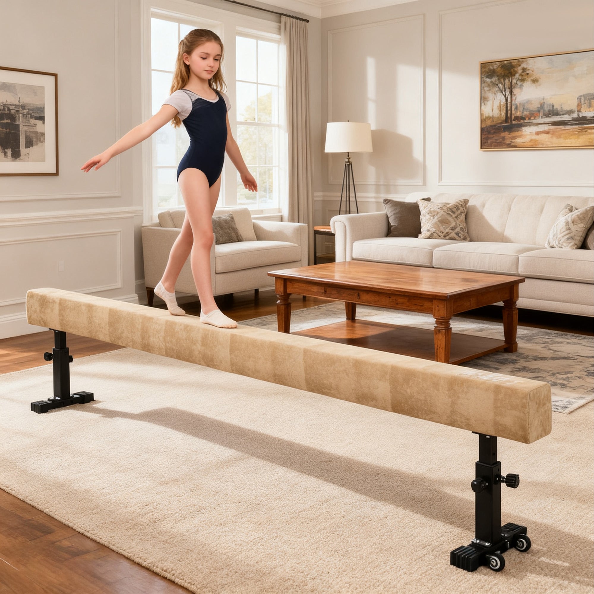 HOMCOM 7.5ft Adjustable Balance Beam, Gymnastics Beam with Wheels, Gymnastics Equipment for 6+ Years Old Training 