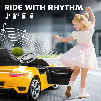 AIYAPLAY Kids Electric Car, 12V Licensed RUF GT Ride on Car with Suspension, Remote Control, Music for 3-5 Years Yellow 