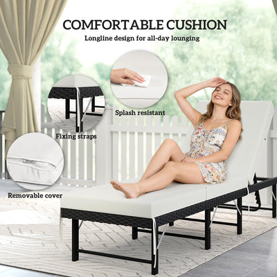 Outsunny Single Folding Rattan Sun Lounger, with Cushion - Black 