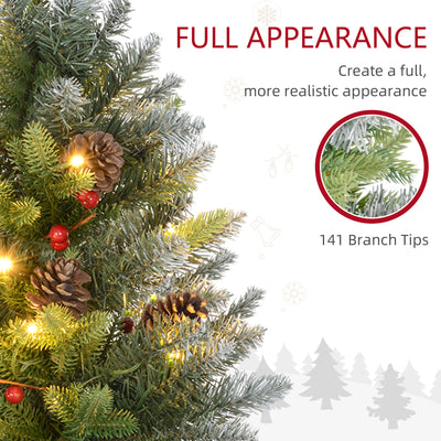 HOMCOM Set of Two 2ft Christmas Trees, with Lights, Berries and Pinecones 