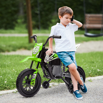 AIYAPLAY 12V Kids Electric Motorbike, Kids Electric Ride on motorcycle w/ Twist Grip Throttle, Training Wheels, Green 