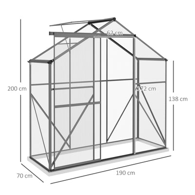 Outsunny 6 x 2.5ft Polycarbonate Greenhouse Walk-In Green House with Rain Gutter, Sliding Door, Window, Foundation, Dark Grey 