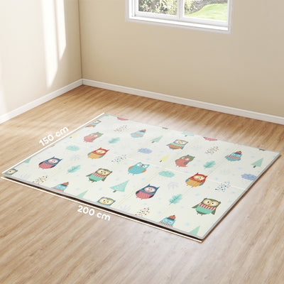 AIYAPLAY Foldable Baby Plat Mat Double Sided, Kids Floor Mat for Crawling, 200L x 150W cm, Car track and Owl Theme 