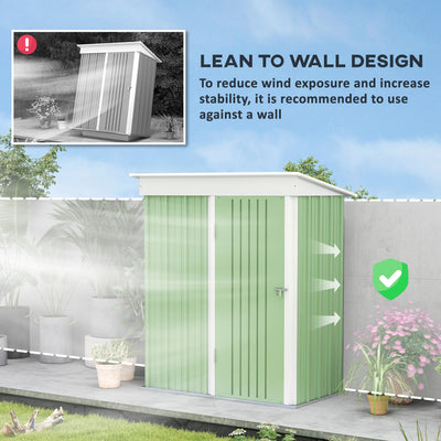 Outsunny Metal Garden Shed, Outdoor Lean-to Shed for Tool Motor Bike, with Adjustable Shelf, Lock, Gloves, 5'x3'x6', Green 