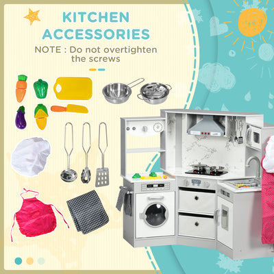 AIYAPLAY Toy Kitchen with Running Water, Lights, Sounds, Apron and Chef Hat, Water Dispenser, for Ages 3-6 Years, Grey 