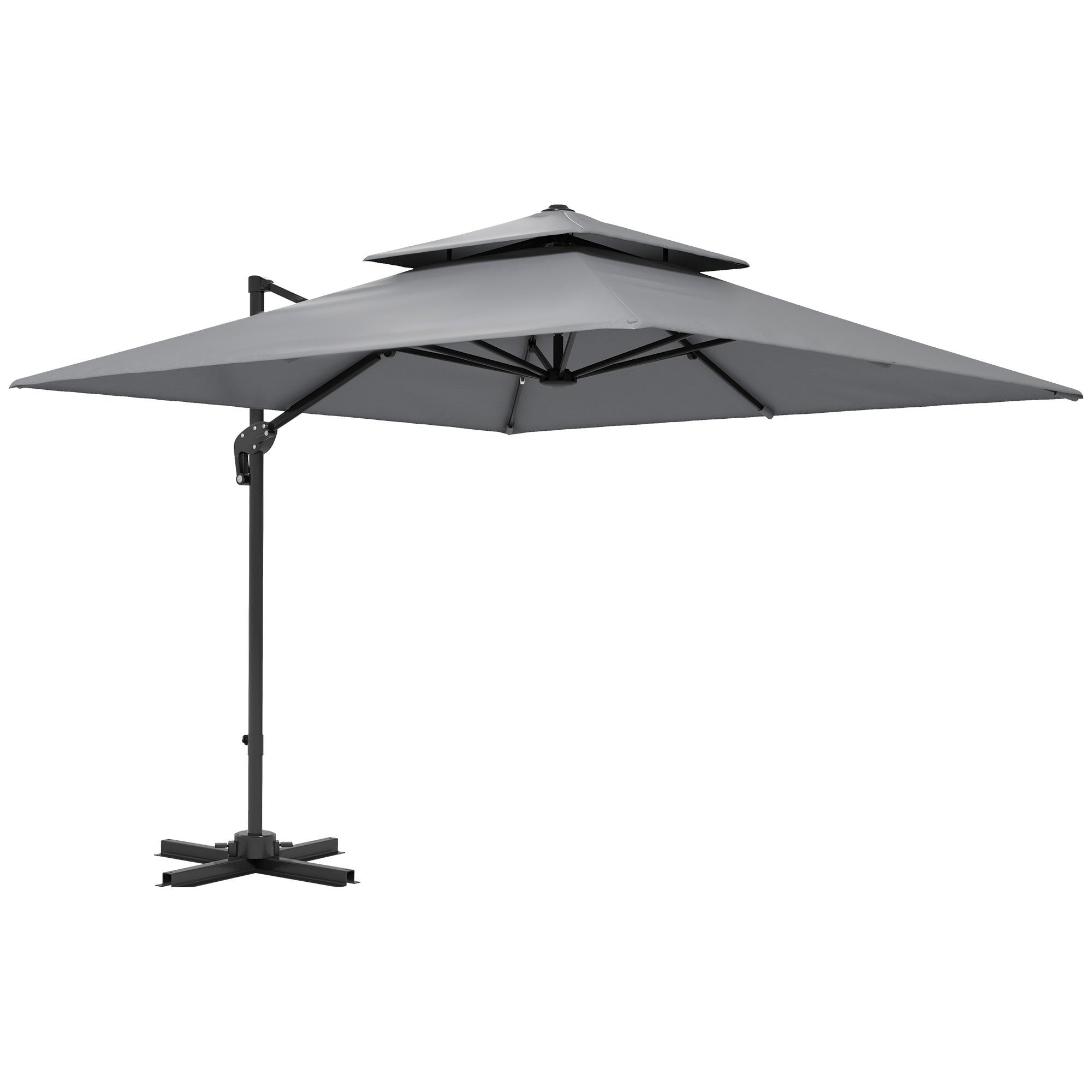 Outsunny 3 x 3(m) Cantilever Parasol with Aluminium Frame, Crank and Tilt, 360\'c2\'b0 Rotation, Double Top Garden Umbrella with Base and Cover, Light Grey