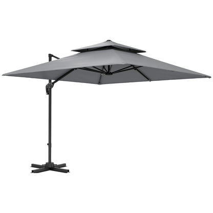 Outsunny 3 x 3(m) Cantilever Parasol with Aluminium Frame, Crank and Tilt, 360\'c2\'b0 Rotation, Double Top Garden Umbrella with Base and Cover, Light Grey