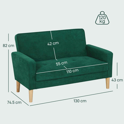 HOMCOM Two-Seater Velvet-Feel Sofa - Green 