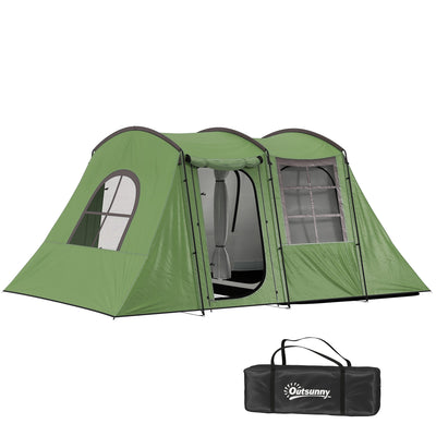 Outsunny 3-4 Man Tunnel Tent, Family Camping Tent with Porch, Bedroom and Living Area, Sewn in Groundsheet, 3000mm Waterproof, Portable with Bag for Hiking, Festival, Backpacking, Green 