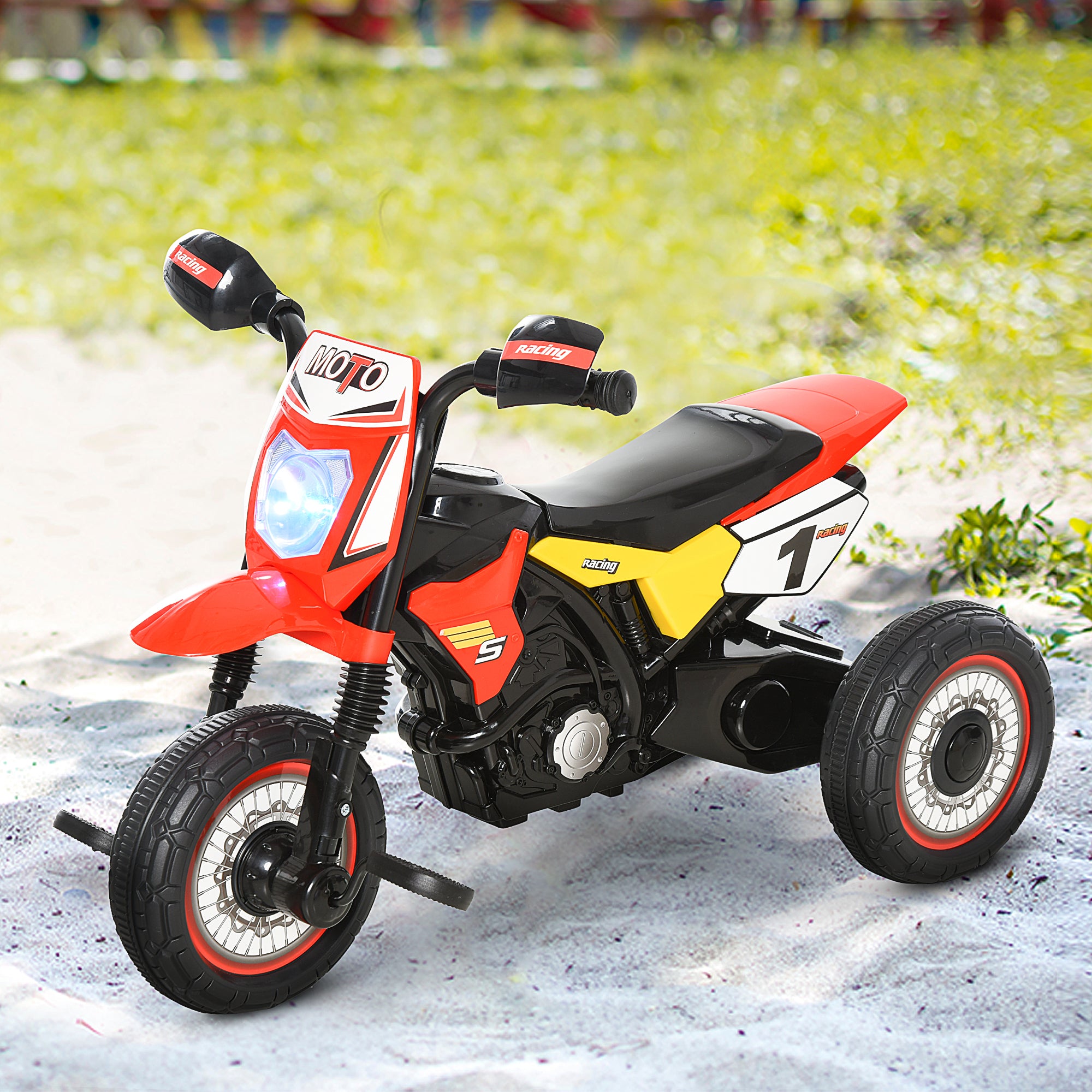 HOMCOM Toddler Pedal Motorcycle Kids Ride On Tricycle Early Learning w/ Music Lights Handlebar Stickers Exercise Boys Girls Gift for Kids 18 - 36 Months Red 