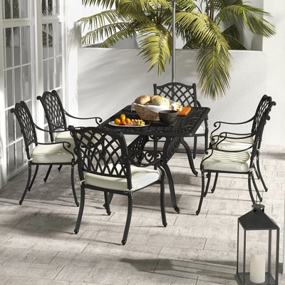 Outsunny 7 Pieces Aluminium Patio Dining Set with Umbrella Hole Black 