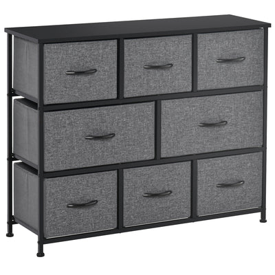 HOMCOM Chest of Drawers with 8 Foldable Drawers, 3-Tier Fabric Bedroom Dresser, Clothes Storage Unit for Bedroom Living Room, Dark Grey 