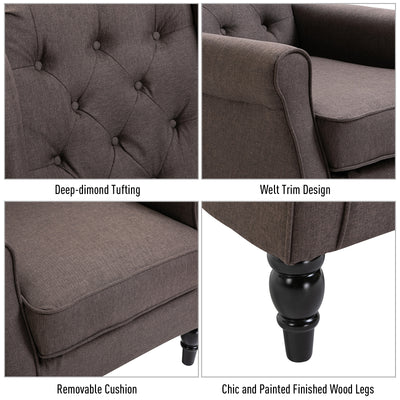 HOMCOM Retro Accent Chair, Wingback Armchair with Wood Frame Button Tufted Design for Living Room Bedroom, Brown 