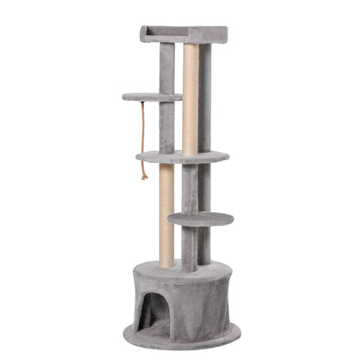 PawHut Cat Tree for Indoor Cats Kitten Tower Multi-level Activity Centre Pet Furniture with Scratching Post Condo Hanging Ropes Plush Perches Grey 