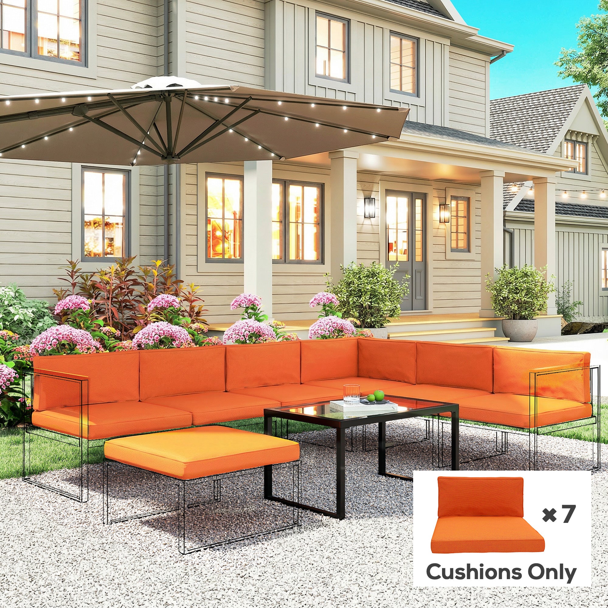 Outsunny 14-piece Dining Set Cushions - Orange 