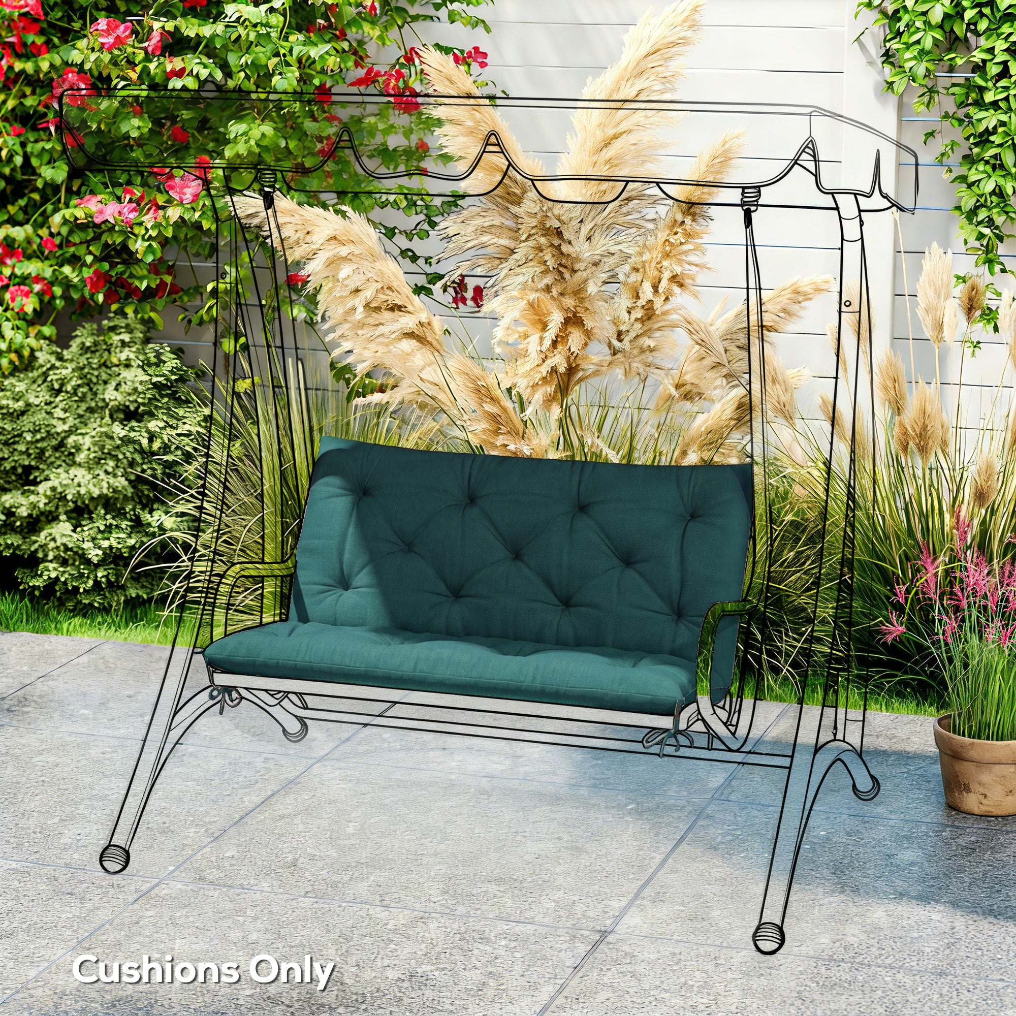 Outsunny 2 Seater Bench Pad, Garden Chair Cushion with Back and Ties for Indoor and Outdoor Use, 98 x 100 cm, Green 
