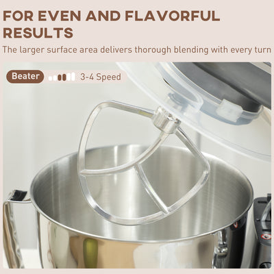 HOMCOM 1300W Kitchen Stand Mixer, with Accessories - Silver 