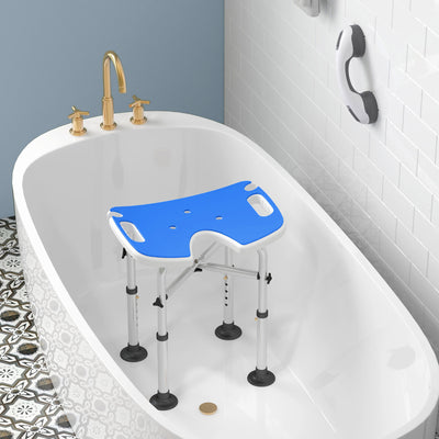 HOMCOM 39-51.5cm 'U' Seat Padded Shower Stool - Dark Blue 