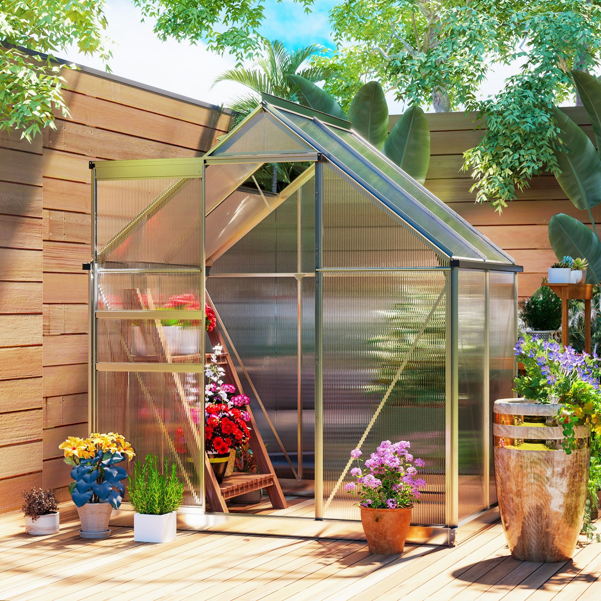 Outsunny 192.5 x 131cm Walk-In Polycarbonate Greenhouse - Silver-Tone 