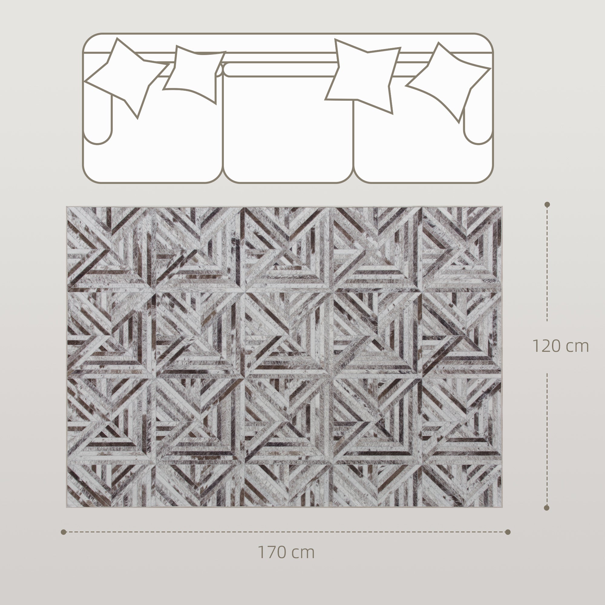 HOMCOM Modern Area Rug, Triangle Pattern Non-Slip Washable Rug, Chenille Floor Carpet for Living Room, Bedroom, Dining Room, Home Office, 170 x 120 cm, Brown