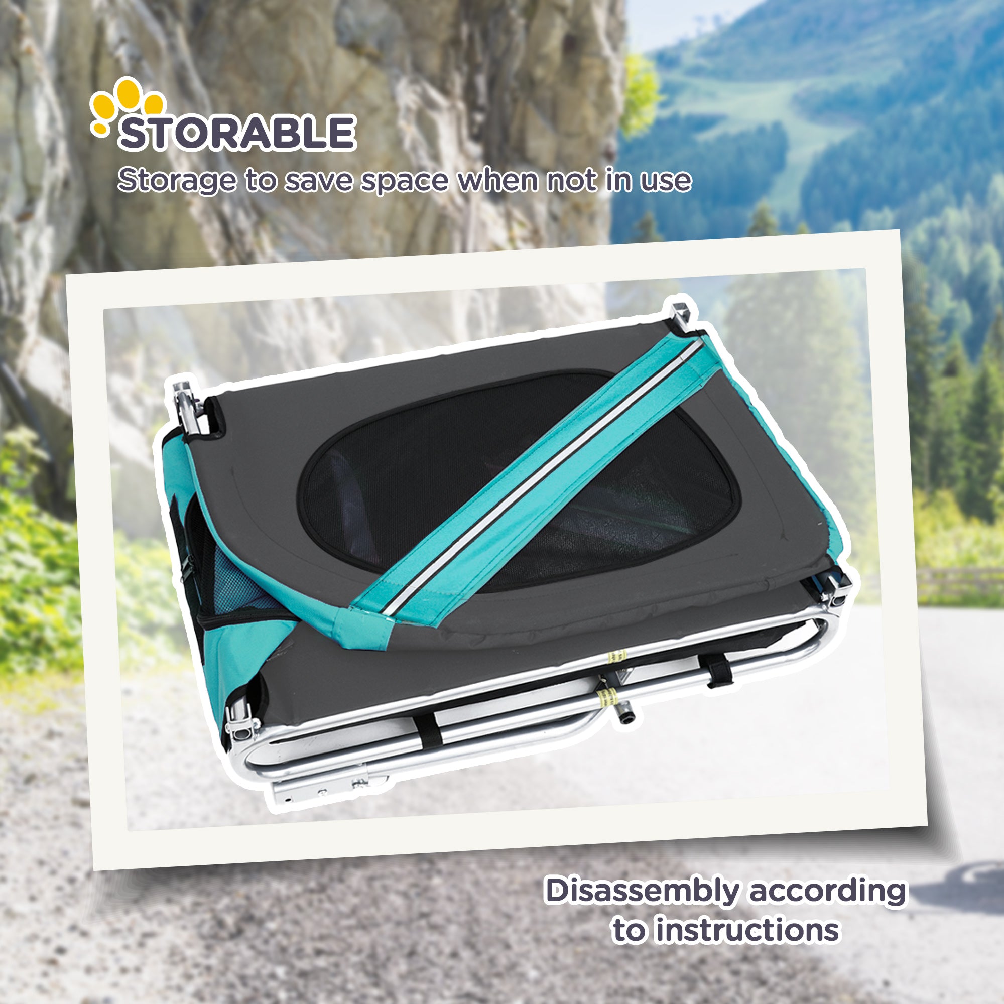 PawHut Folding Dog Bike Trailer Pet Cart Carrier for Bicycle Travel in Steel Frame with Hitch Coupler - Light Blue & Grey 