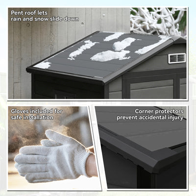 Outsunny 6'x4.5' Garden Storage Shed, Lockable Garden Shed with Double Doors, Window, Vent and Plastic Roof, Dark Grey 