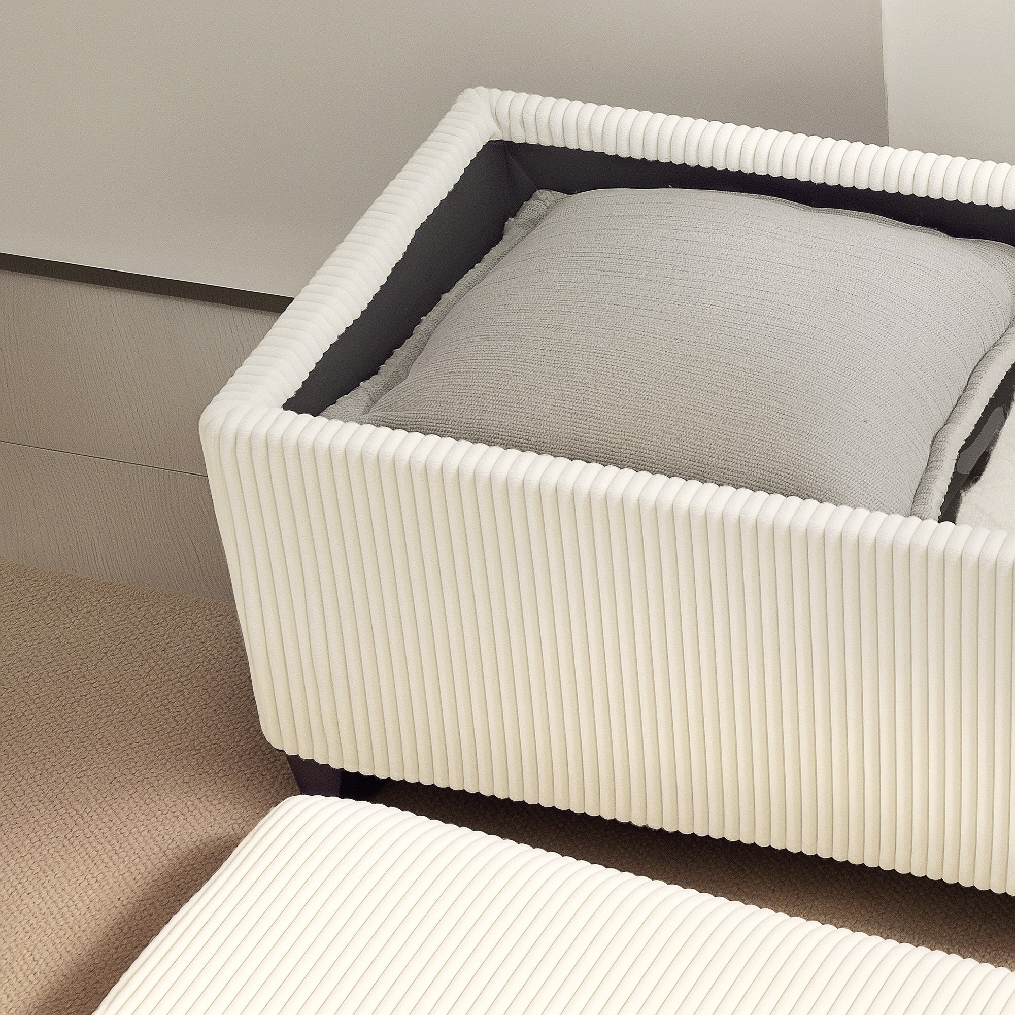 HOMCOM Storage Ottoman Bench, Corduroy Footstool with Removable Lid and Legs, 112cm Storage Chest Box for Living Room, Bedroom, Hallway, Beige 