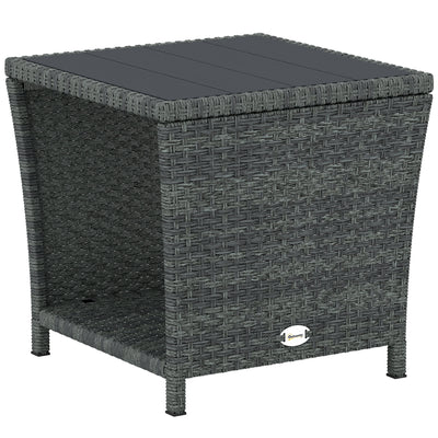 Outsunny Side Table 2-Tier Outdoor Coffee Table with Storage Shelf PS Wood Slat Top/Grey 