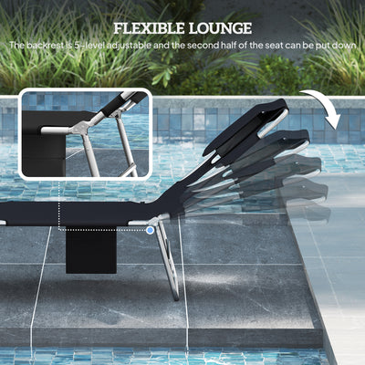 Outsunny 5-Position Adjustable Sun Loungers Set of 2 with Reading Hole and Side Pocket, Black 