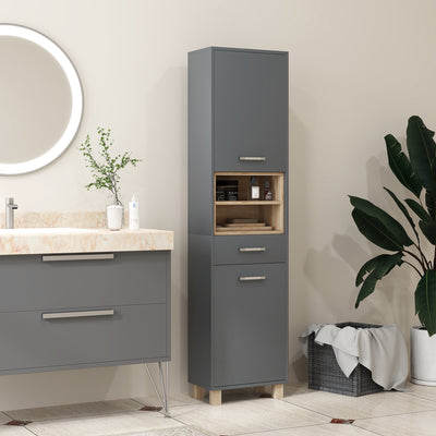 HOMCOM Tall Bathroom Storage Cabinet, Bathroom Storage Unit, Freestanding Bathroom Cabinet with Open Shelves and Drawer 