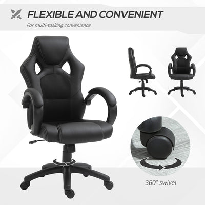 Vinsetto High-Back Office Chair Faux Leather Swivel Computer Desk Chair for Home Office with Wheels Armrests Black 