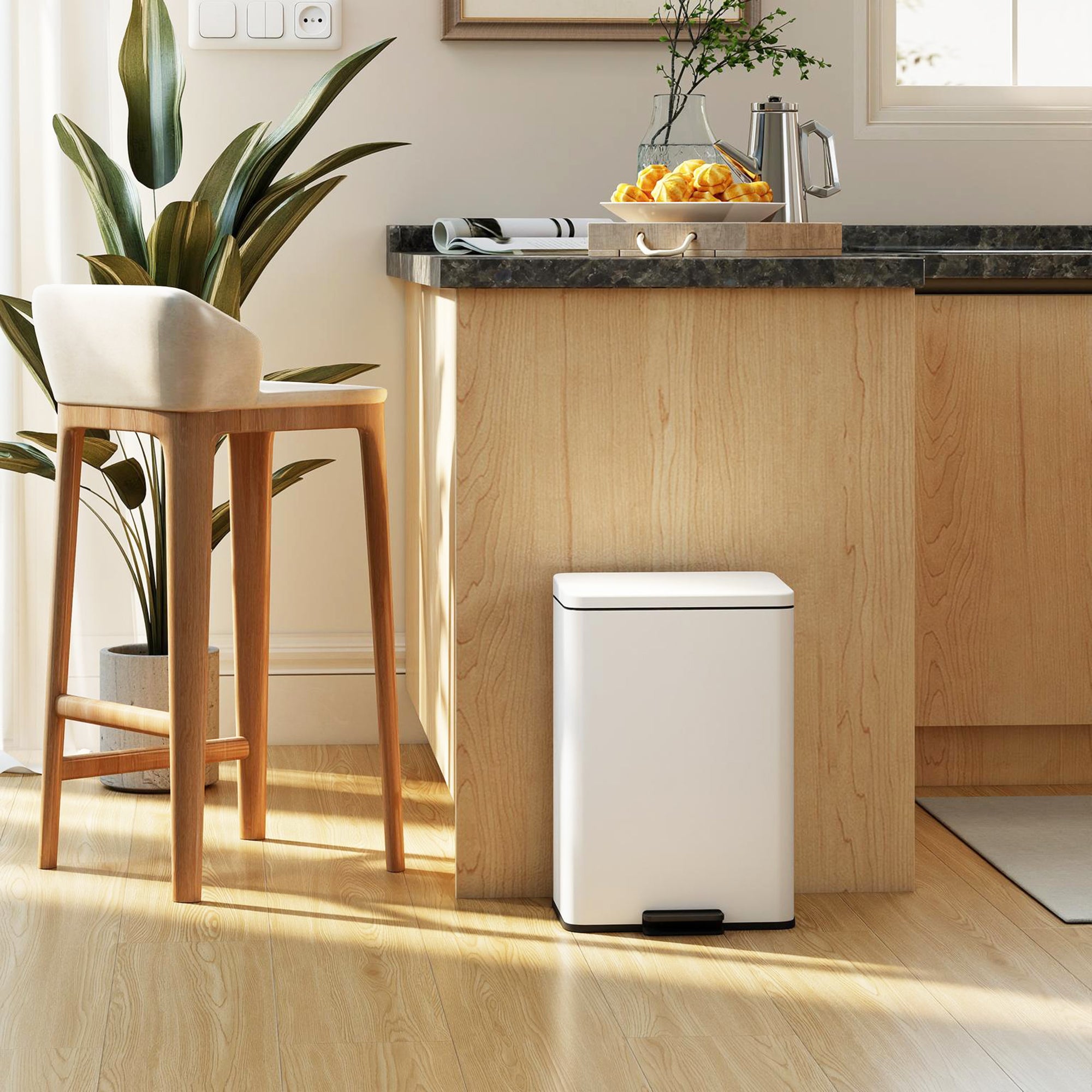 HOMCOM 20L Kitchen Bin with Soft-Close Lid and Stay-Open Function, Pedal Bin with Removable Inner Bucket for Kitchen, Office, Home, Cream 