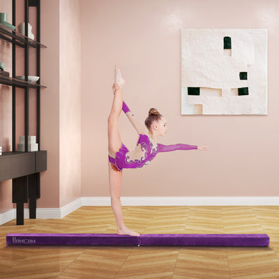 HOMCOM 2.4M 8FT Gymnastics Folding Balance Beam Home Gym Training Exercise Sports - Purple 