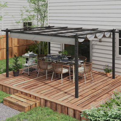 Outsunny 4 x 3(m) Aluminium Pergola with Retractable Roof, Garden Gazebo Canopy Shelter for Outdoor, Patio, Grey 