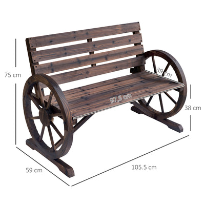 Outsunny 2 Seater Garden Bench with Wooden Cart Wagon Wheel Rustic High Back Brown 