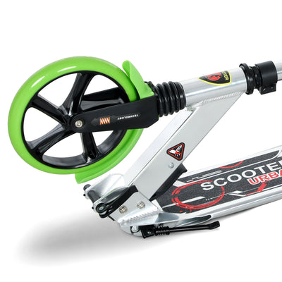 HOMCOM Folding Kick Scooter, Adjustable Ride On Scooter with 200mm Big Wheels and Double Shock Absorption, Urban Scooter for 14+ Teens Adult, Green 