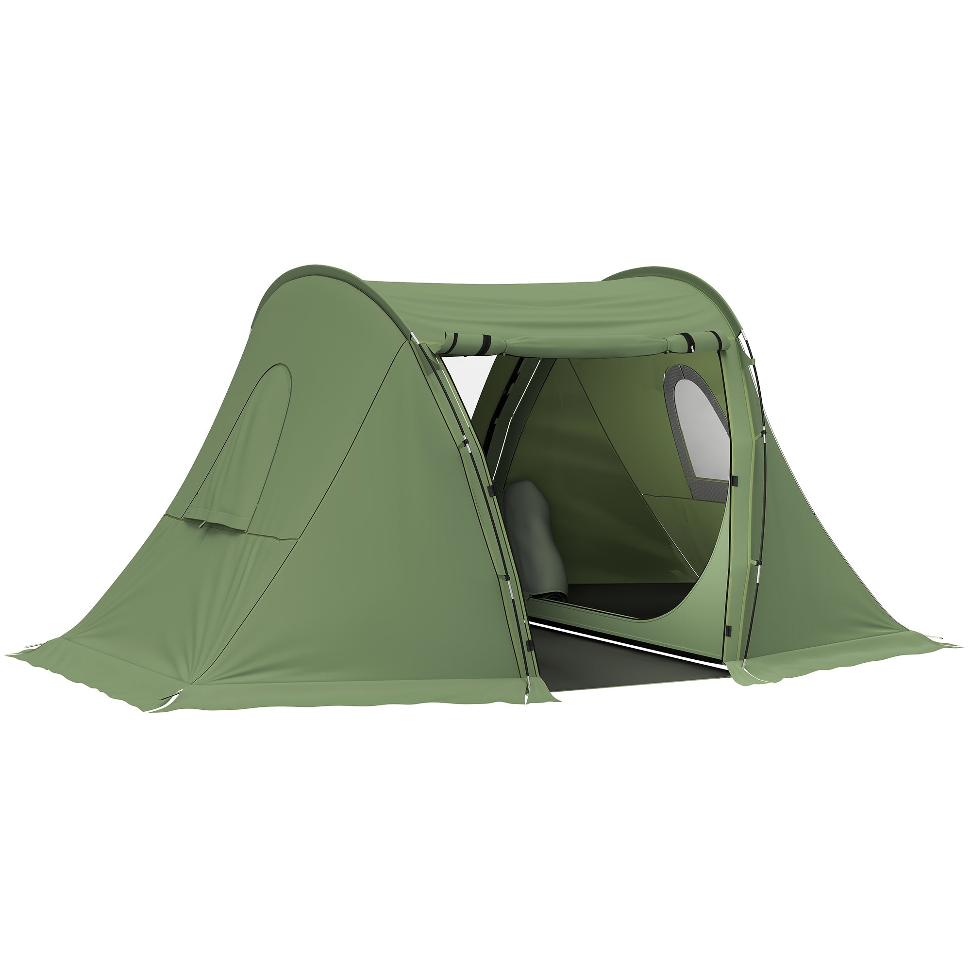 Outsunny 3 Man Camping Tent with Living Area and 2 Bedrooms, 3000mm Waterproof Family Tent with Sewn-in Groundsheet, Portable with Bag for Hiking, Festival, Backpacking, Green 