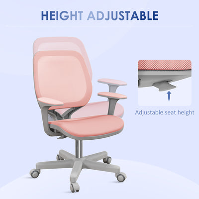 Vinsetto Office Chair, Breathable Mesh Swivel Desk Chair with Adjustable Height and  360° Swivel Security Wheels for Home Office, Study, Pink 