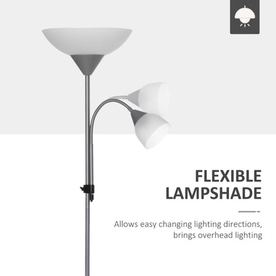 HOMCOM Modern Floor Lamp, Uplighter 2-Light Tall Standing Lamp with Adjustable Heads,  for Living Room, Bedroom, Office 