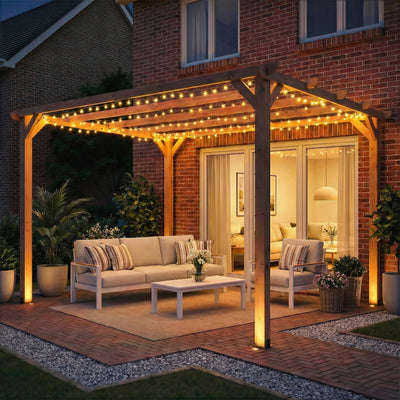 Outsunny 3 x 3 m Wooden Pergola Kit, Garden Pergola Gazebo Grape Trellis with Triangle Supports, 5 Beams, Maple Wood-effect 