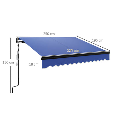 Outsunny 2.5 x 2m Electric Awning with LED Light and Remote Controller, Aluminium Frame DIY Retractable Awning, UV50+ Sun Shade Canopy for Garden Patio Deck Door Window, Blue 