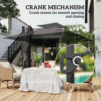 Outsunny 3.5x3 m Garden Cantilever Parasol with Solar LED Lights and Centre Light, Aluminium Large Square Patio Umbrella, UPF50+ Hanging Sun Shade with Cross Base, Crank Handle and Tilt, Grey 