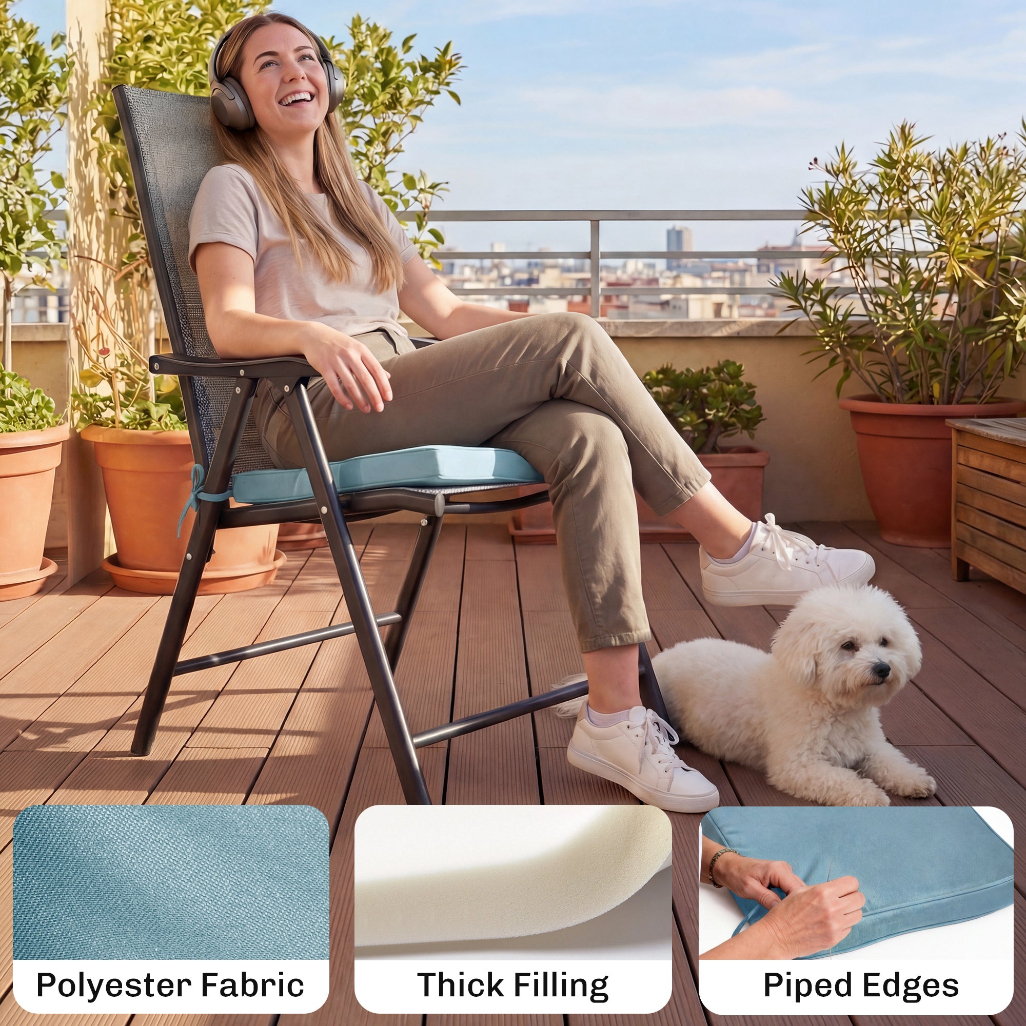 Outsunny Set of 6 Chair Cushion Seat Pads Dining Chair w/ Straps, Indoor Outdoor Removable Tie On Garden Patio, Light Grey 